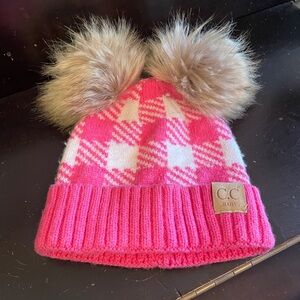 CC Baby Pink Checkered Pom-Pom Hat